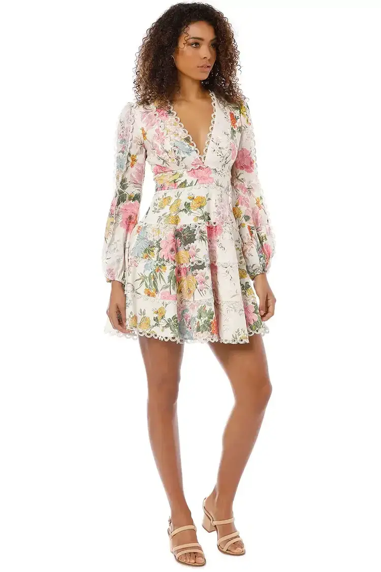 ZIMMERMANN HEATHERS FLOUNCE SHORT DRESS FLORAL PRINT SIZE 1 / AU 10 - Image 2