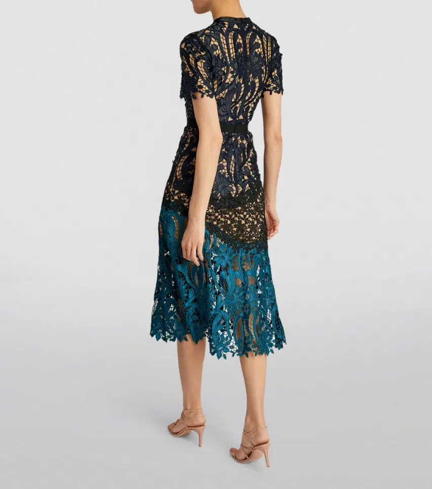 Self Portrait Lace Prairie Guipure Midi Dress Floral Size 8 - Image 3
