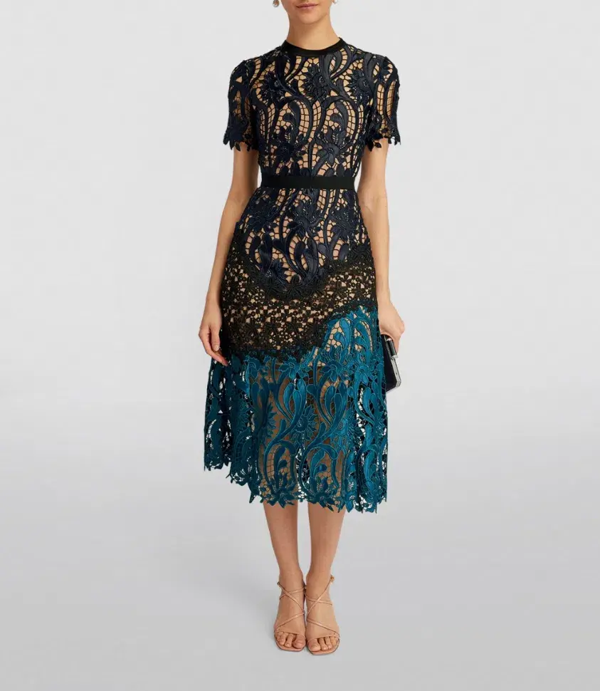 Self Portrait Lace Prairie Guipure Midi Dress Floral Size 8 for rent on The Volte - main image