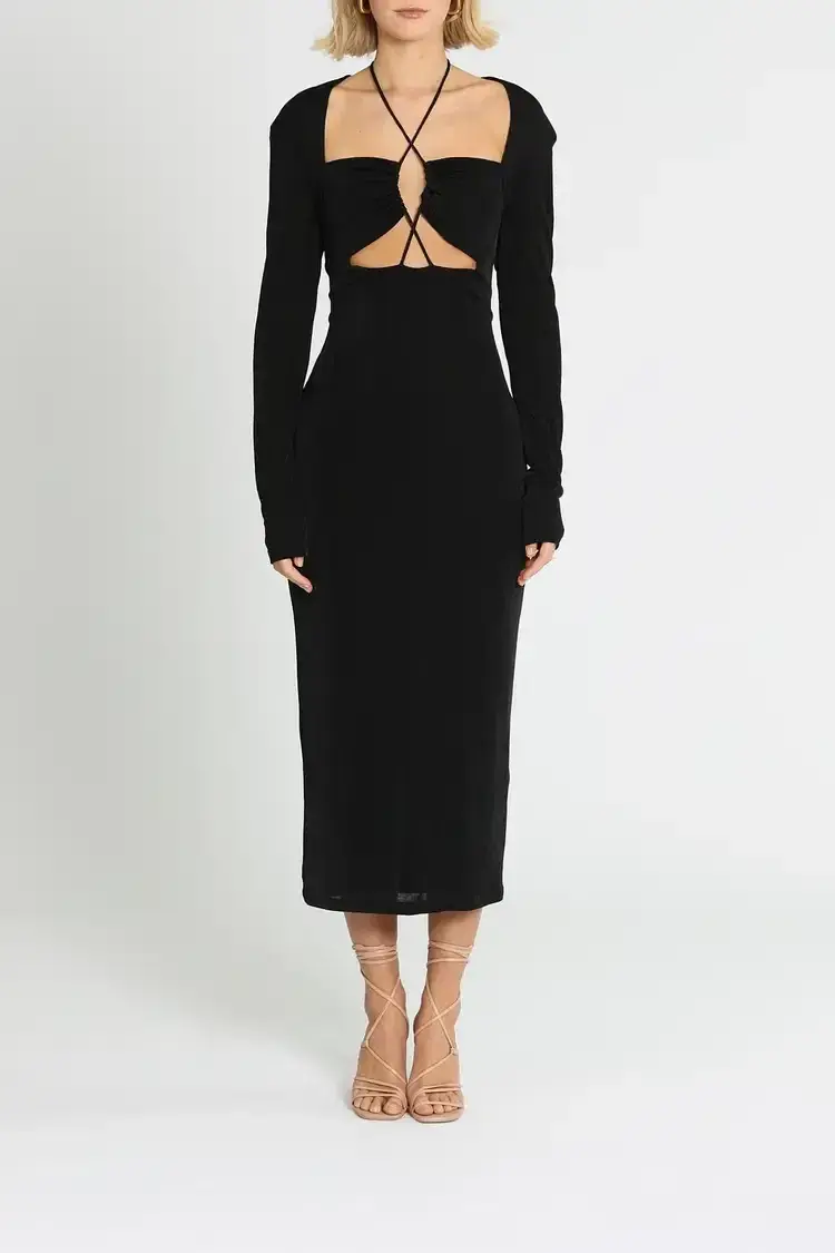 MISHA Blaire Midi Dress Black Size 12 - Image 1