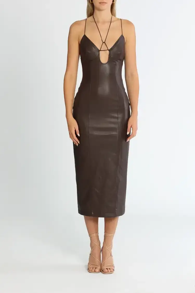 MISHA Cary Midi Dress in Chocolate Brown Size 6/XS - Image 1