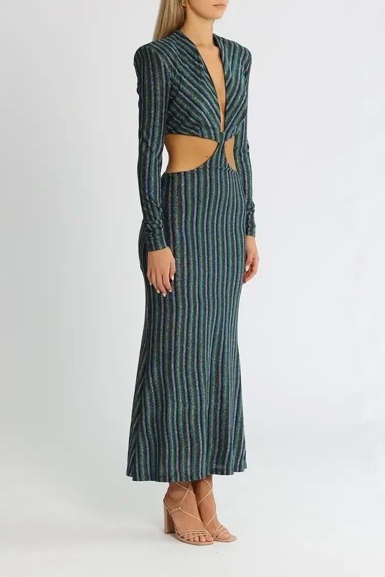 MISHA Despina Midi Dress Blue Disco Stripe Size 12 - Image 2