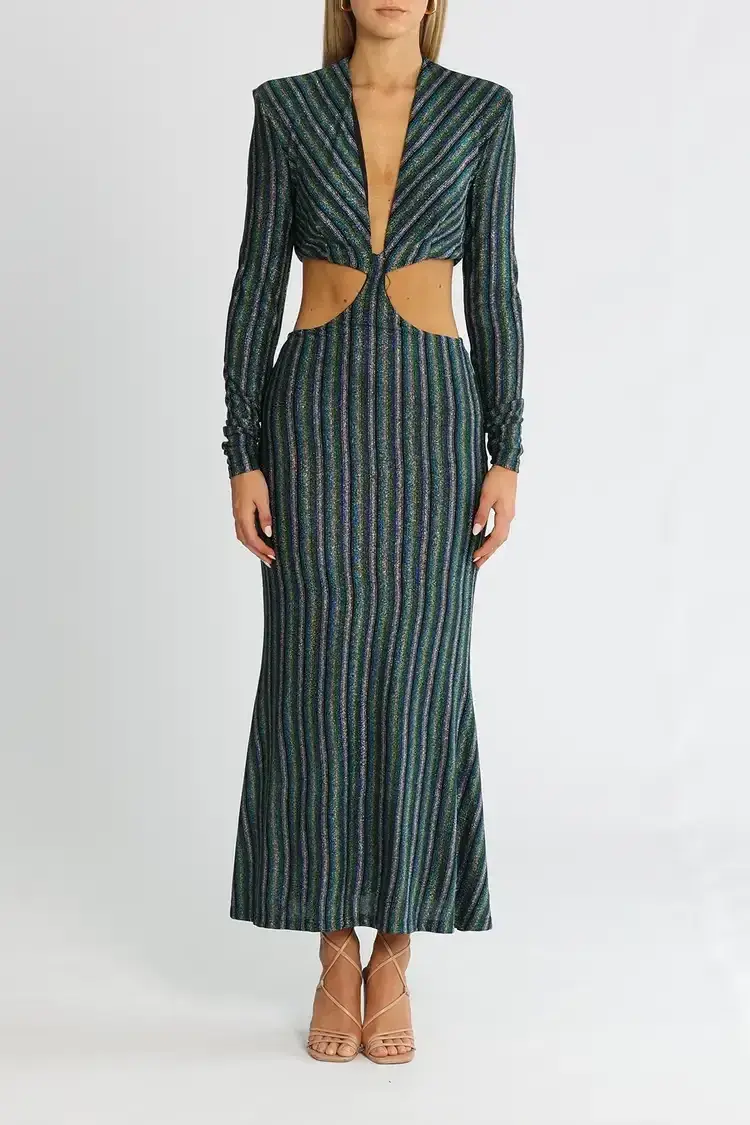 MISHA Despina Midi Dress Blue Disco Stripe Size 12 - Image 1