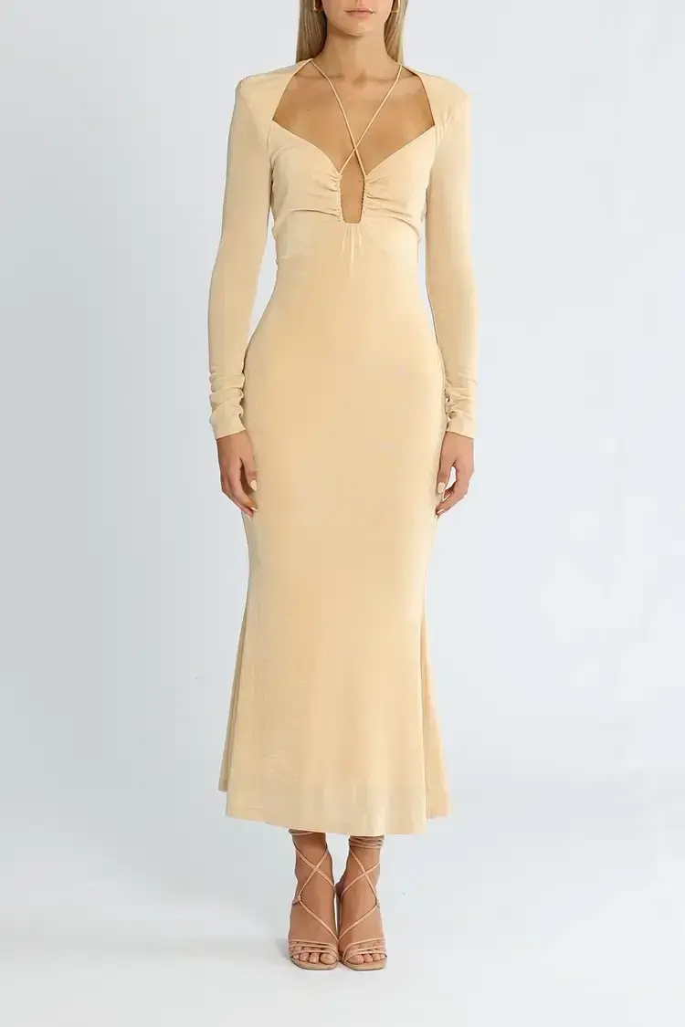 MISHA Engracia Midi Dress in Champagne Size 14 - Image 1