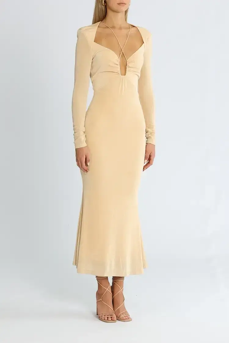 MISHA Engracia Midi Dress in Champagne Size 14 - Image 2