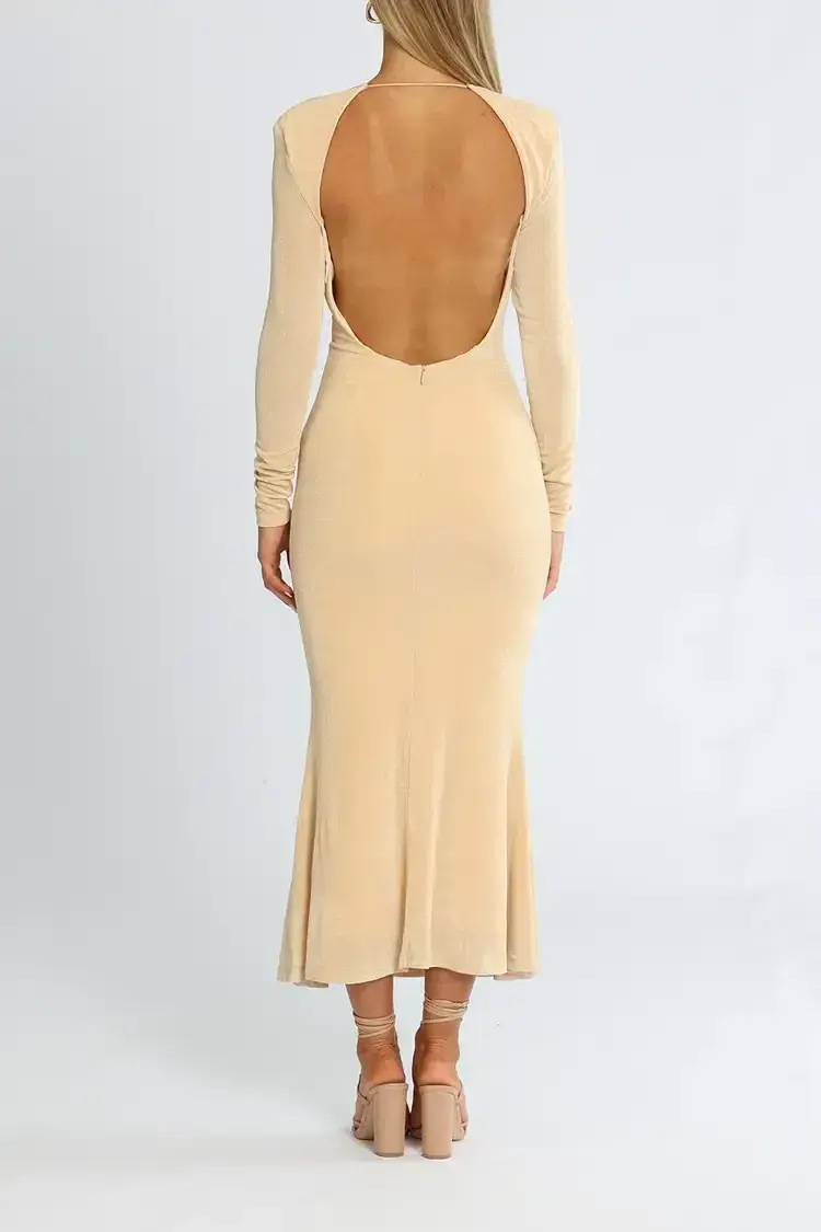 MISHA Engracia Midi Dress Champagne Size 8/S - Image 3