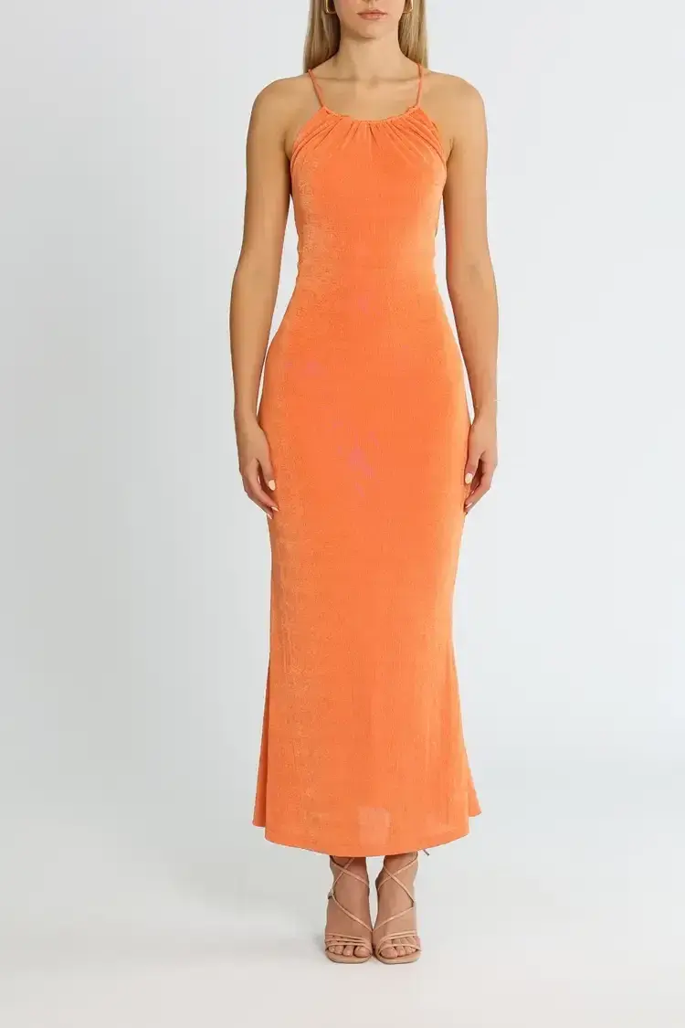 MISHA Greta Midi Dress Coral Gold Size 8/S - Image 1