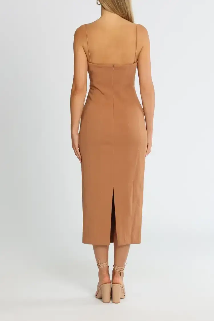 MISHA Irisa Midi Dress Praline Brown Size 14 - Image 3