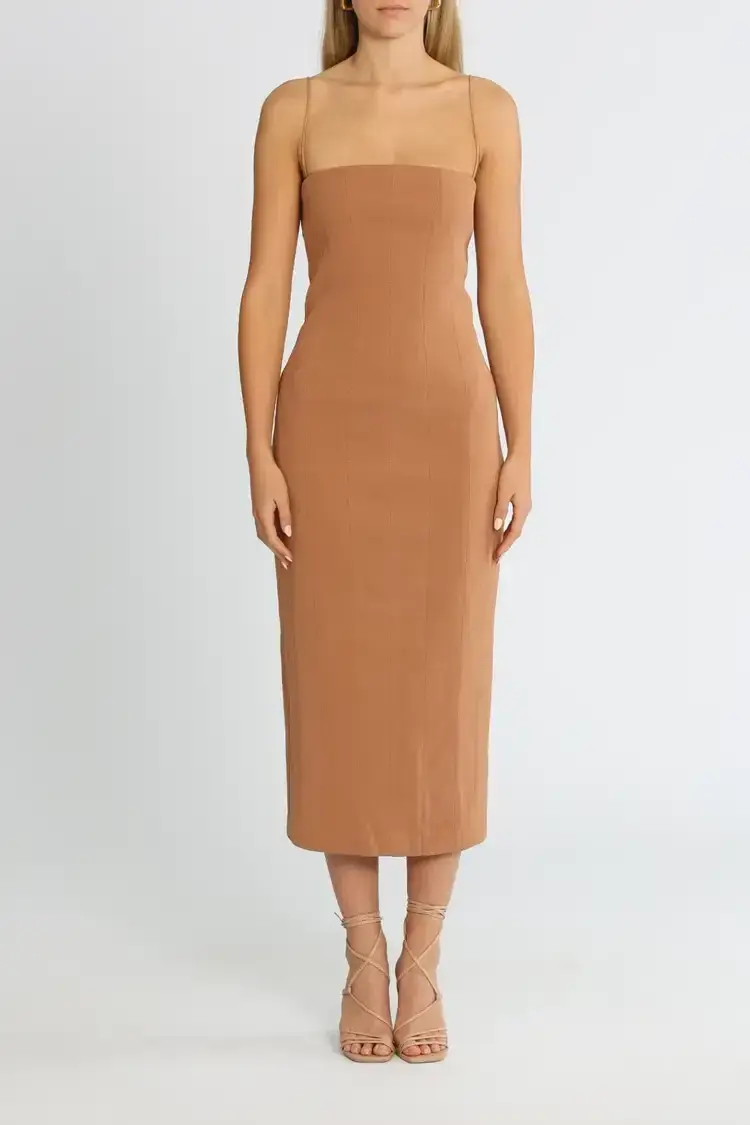 MISHA Irisa Midi Dress Praline Brown Size 14 - Image 1