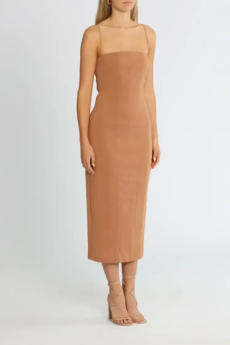 MISHA Irisa Midi Dress Praline Brown Size 14 - Image 2