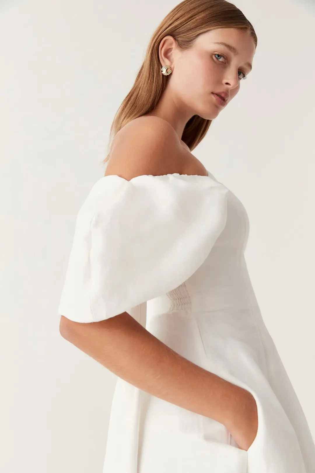 Aje Arista Tulip Midi Dress Ivory Size AU 8 for rent on The Volte - main image