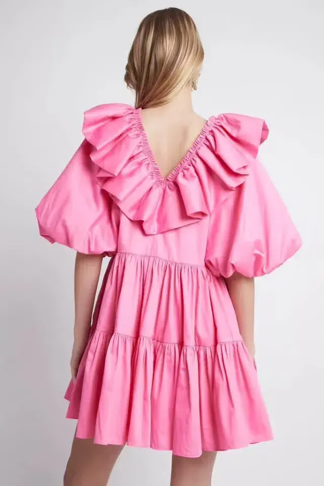 Aje Solstice Ruffle Tiered Smock Dress Pink Size AU 4 for rent on The Volte - main image