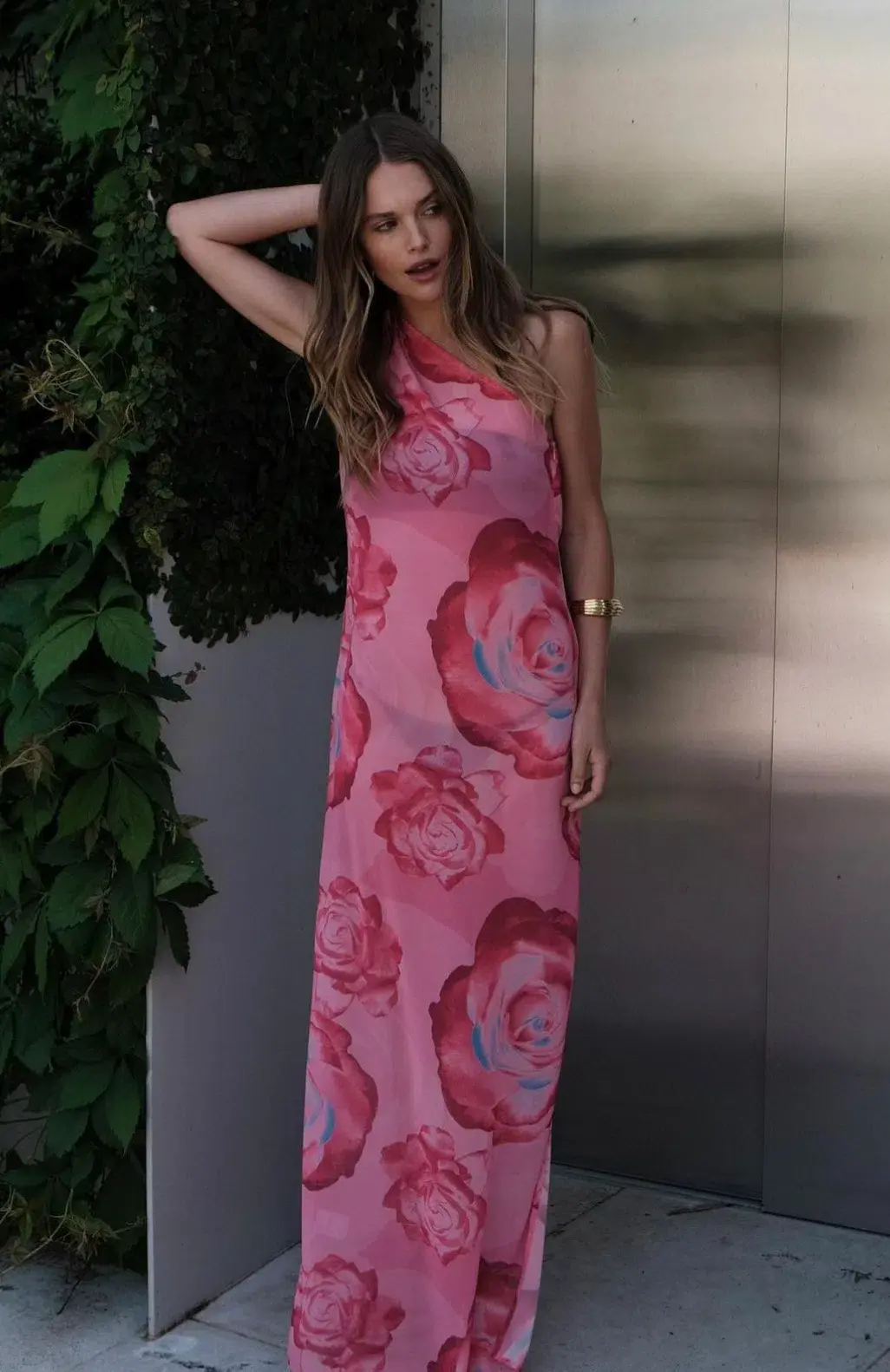 With Harper One Shoulder Sheer Maxi in Pink Rose Size Small / AU 8 - Image 1
