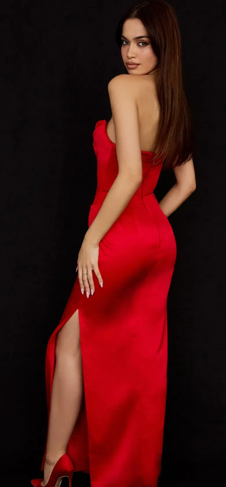 House of CB Adrienne Scarlet Satin Strapless Gown size 12 - Image 4