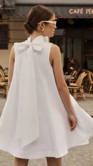 DISSH AISLE WHITE LINEN PANEL MINI DRESS WHITE SIZE 14 for rent on The Volte - main image