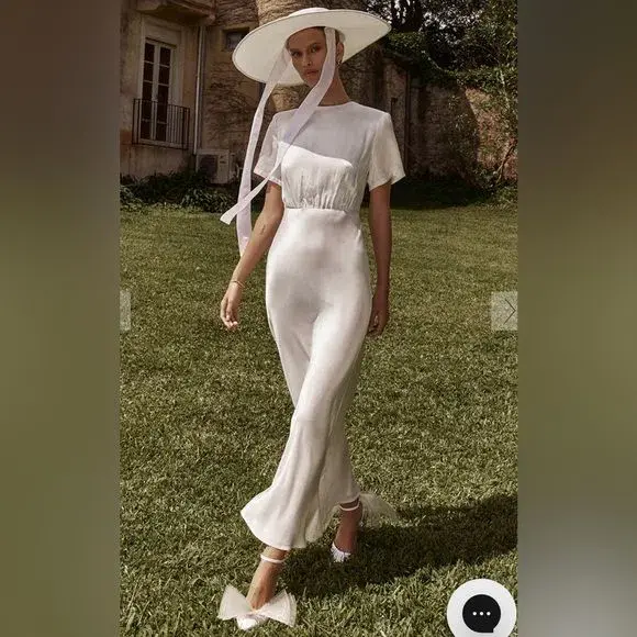 DISSH AISLE WHITE SATIN CAMPBELL MIDI DRESS SIZE 14 - Image 1