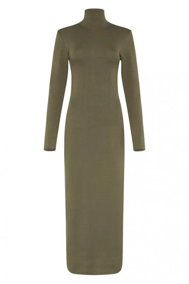 Aje Anika Fitted Knit Dress Khaki Size Xs / Au 6 - Image 3