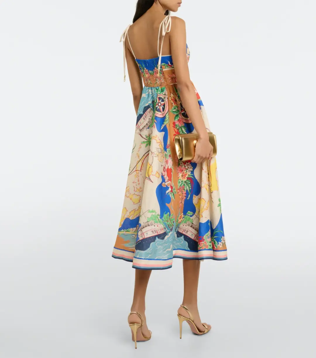 Zimmermann Alight Picnic Midi Dress Nautical Map Print Size 0 / AU 8 for rent on The Volte - main image