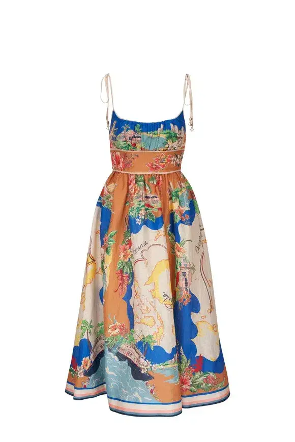 Zimmermann Alight Picnic Midi Dress Nautical Map Print Size 0 / AU 8 for rent on The Volte - main image