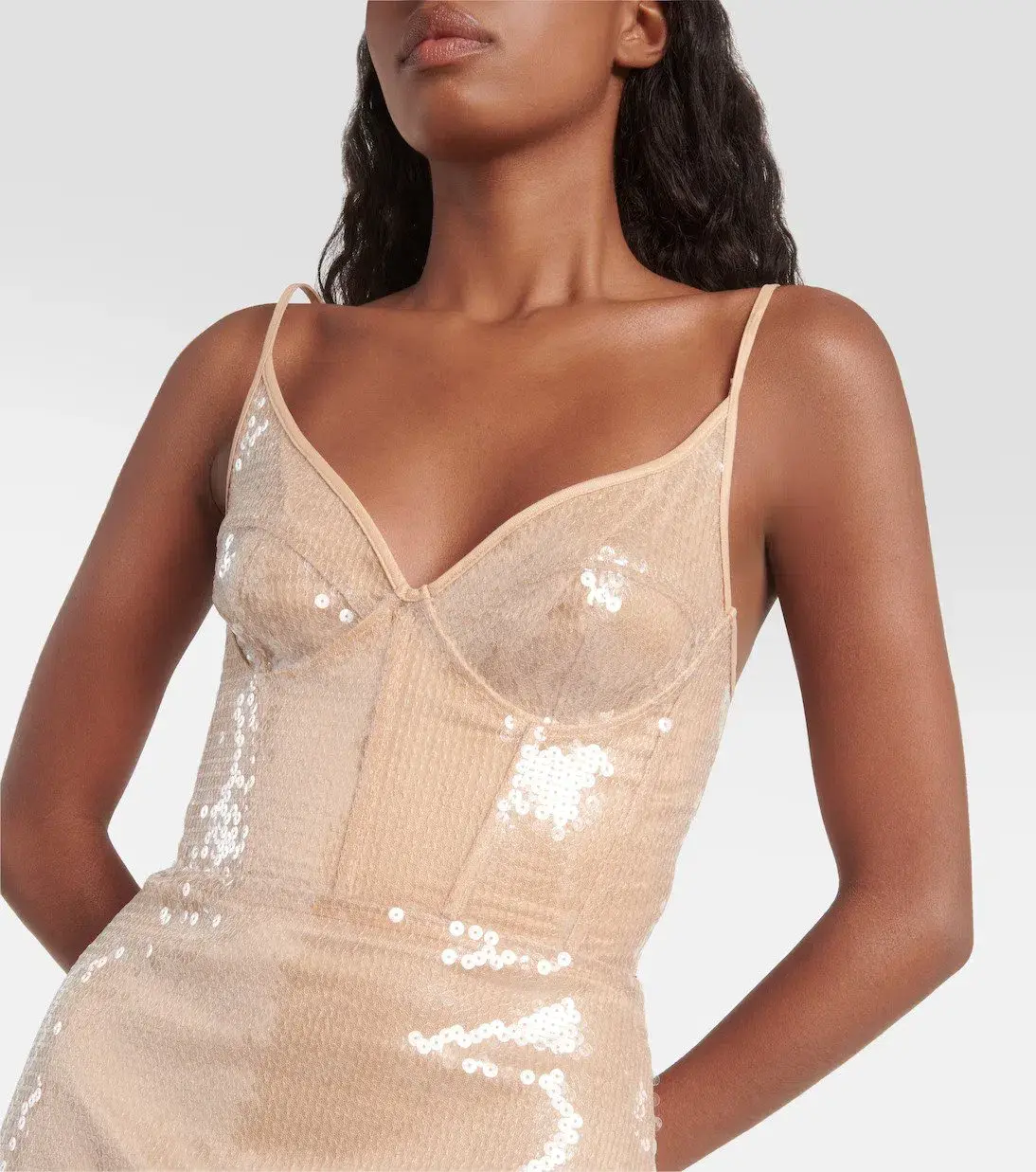 David Koma Sequined Midi Dress Beige Size 10  - Image 3