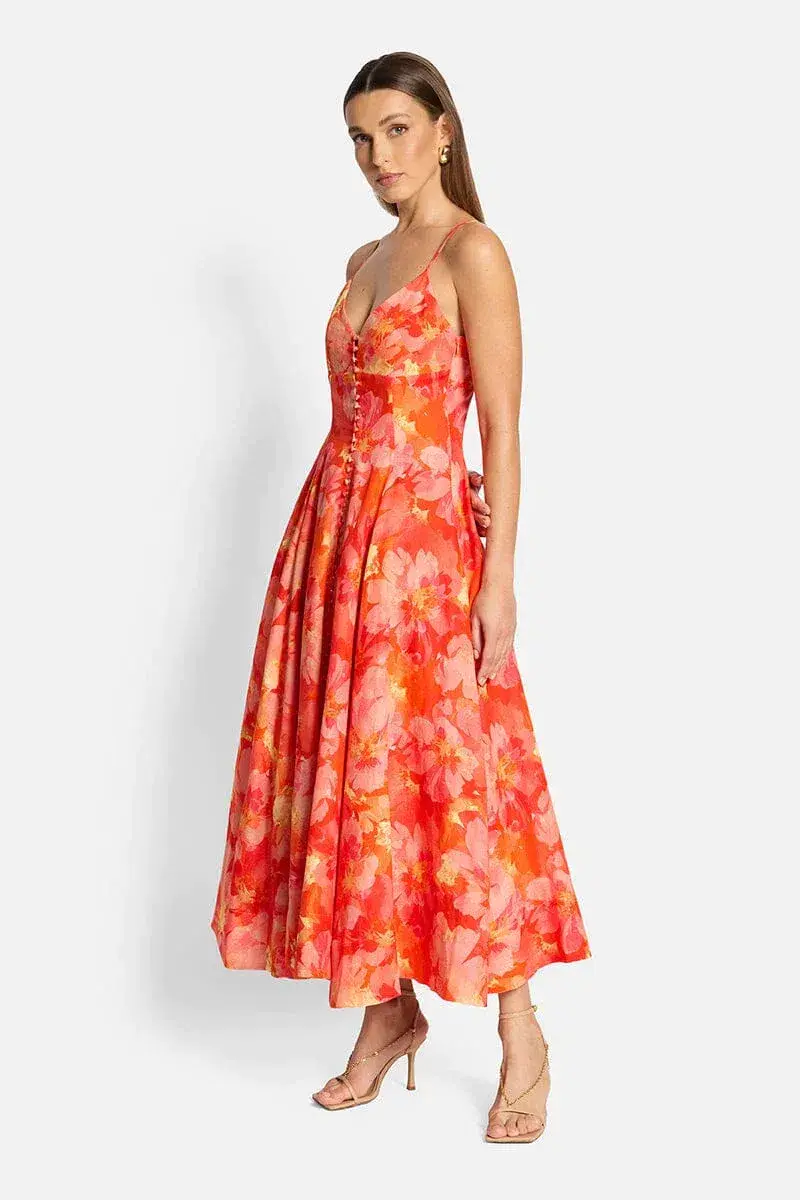 Sofia The Label Evie Midi Dress Red/Pink Floral Size 6  - Image 4