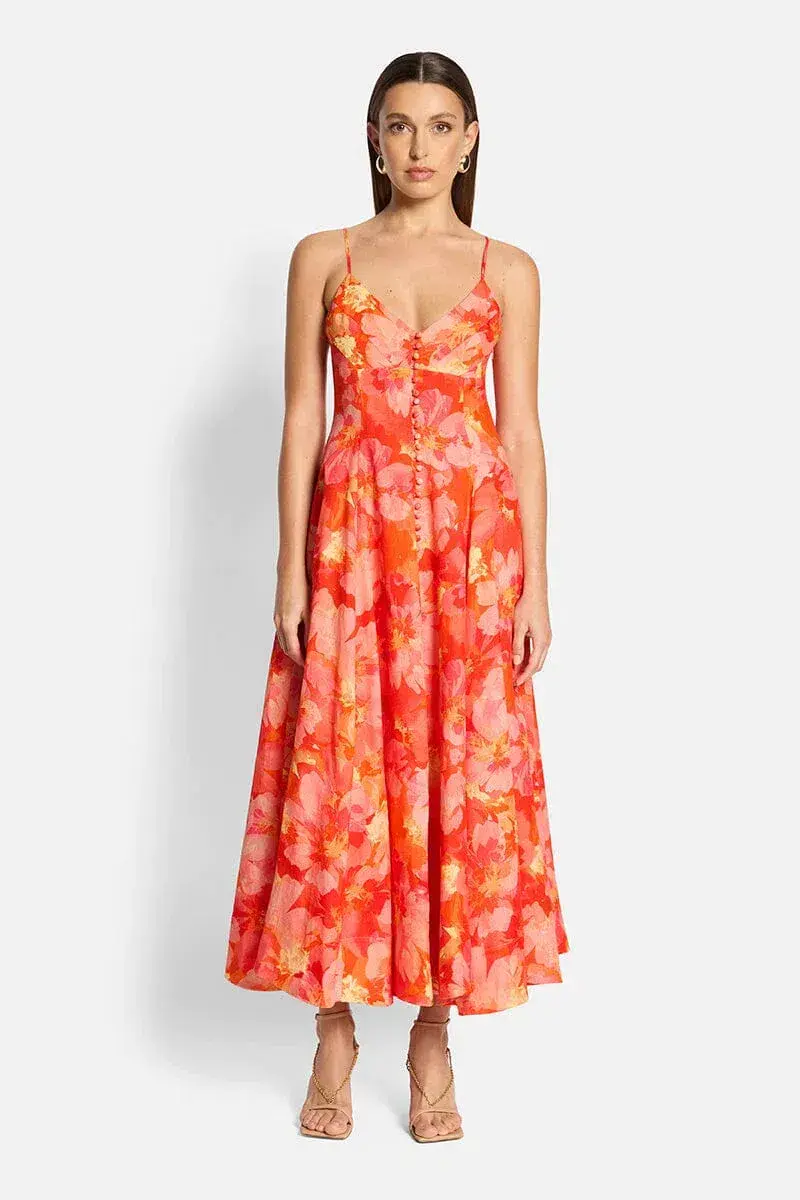 Sofia The Label Evie Midi Dress Red/Pink Floral Size 6  - Image 2