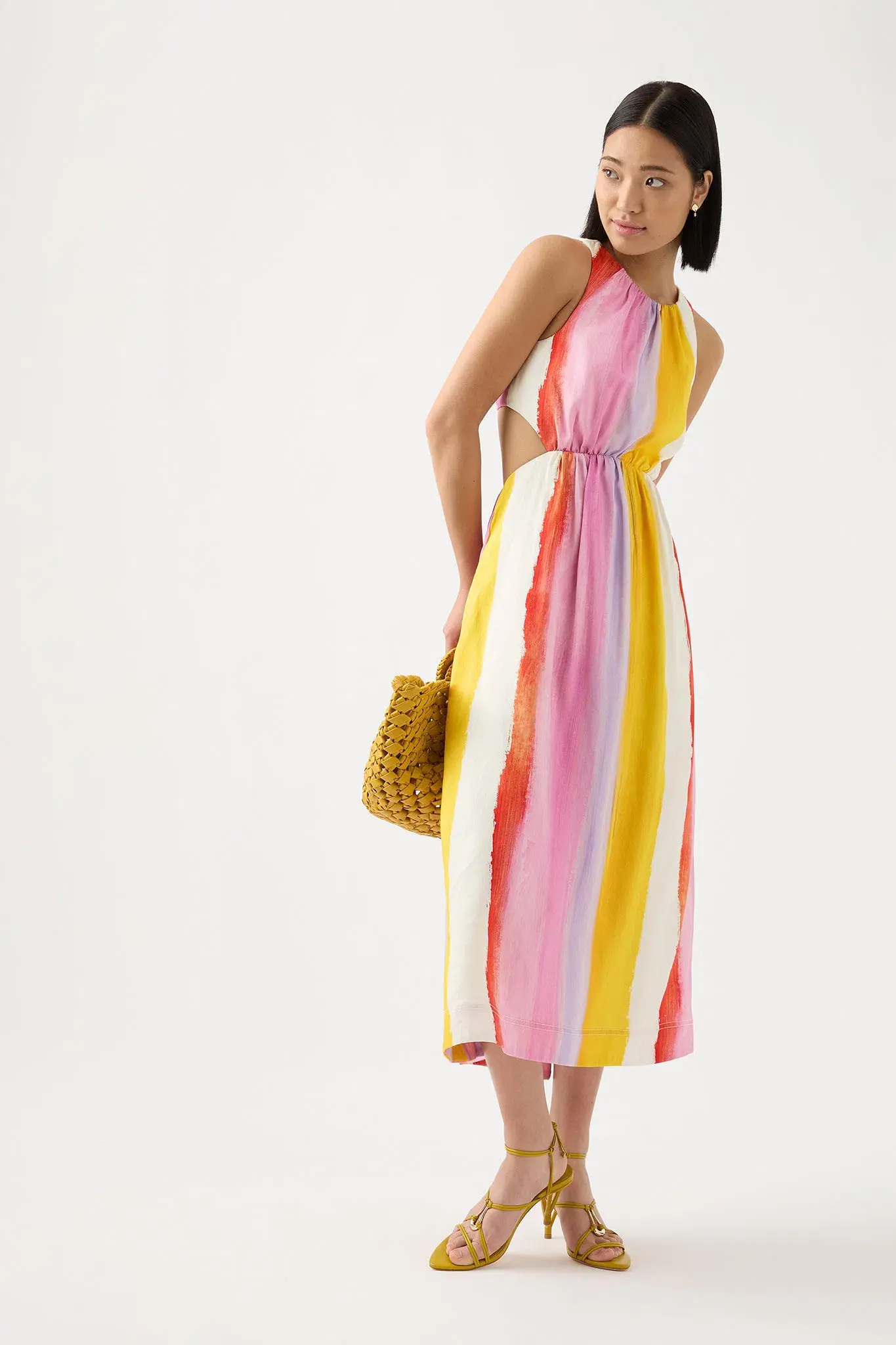 Aje Imagination Cut Out Midi Dress  Aurora Stripe Size 14 - Image 1