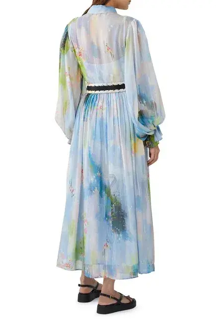 Leo Lin Cassie Tie Neck Midi Dress Willow Print Size 6 for rent on The Volte - main image