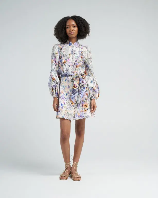 Zimmermann Tama Belted Mini Dress in Diamond Splice Floral Size OP/ Size 6 - Image 1