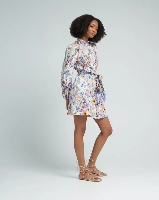 Zimmermann Tama Belted Mini Dress in Diamond Splice Floral Size OP/ Size 6 - Image 2
