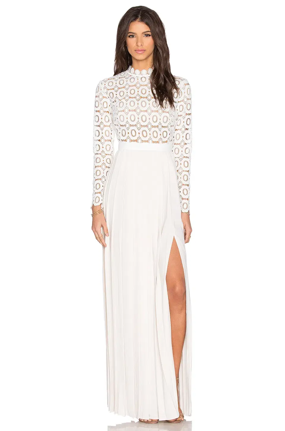 Self Portrait ‘lace Military’ Pleated Crochet Maxi Dress In White Size 8 for rent on The Volte - main image
