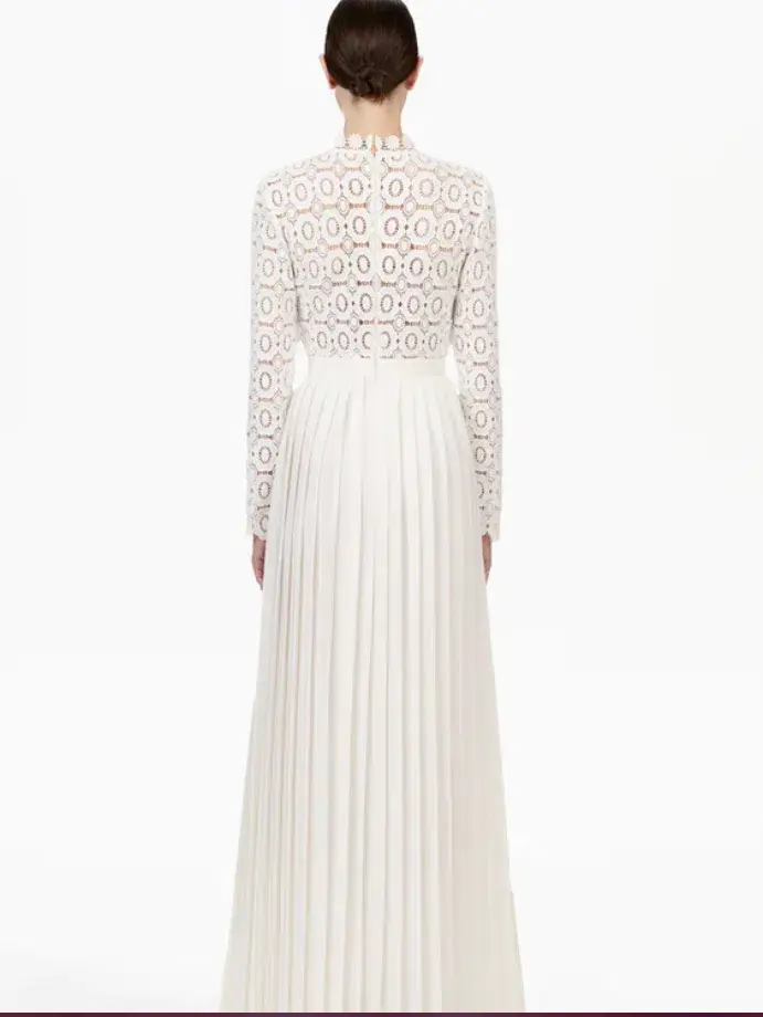 Self Portrait ‘lace Military’ Pleated Crochet Maxi Dress In White Size 8 for rent on The Volte - main image