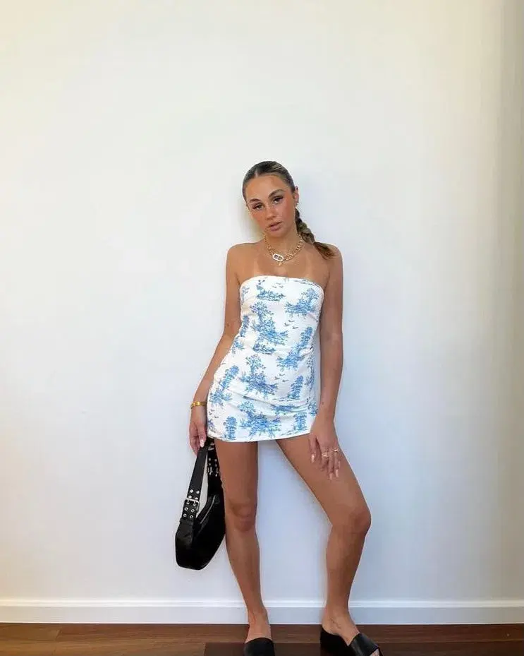 RQ the Label Paloma Dress Blue Toile Size 8 - Image 1