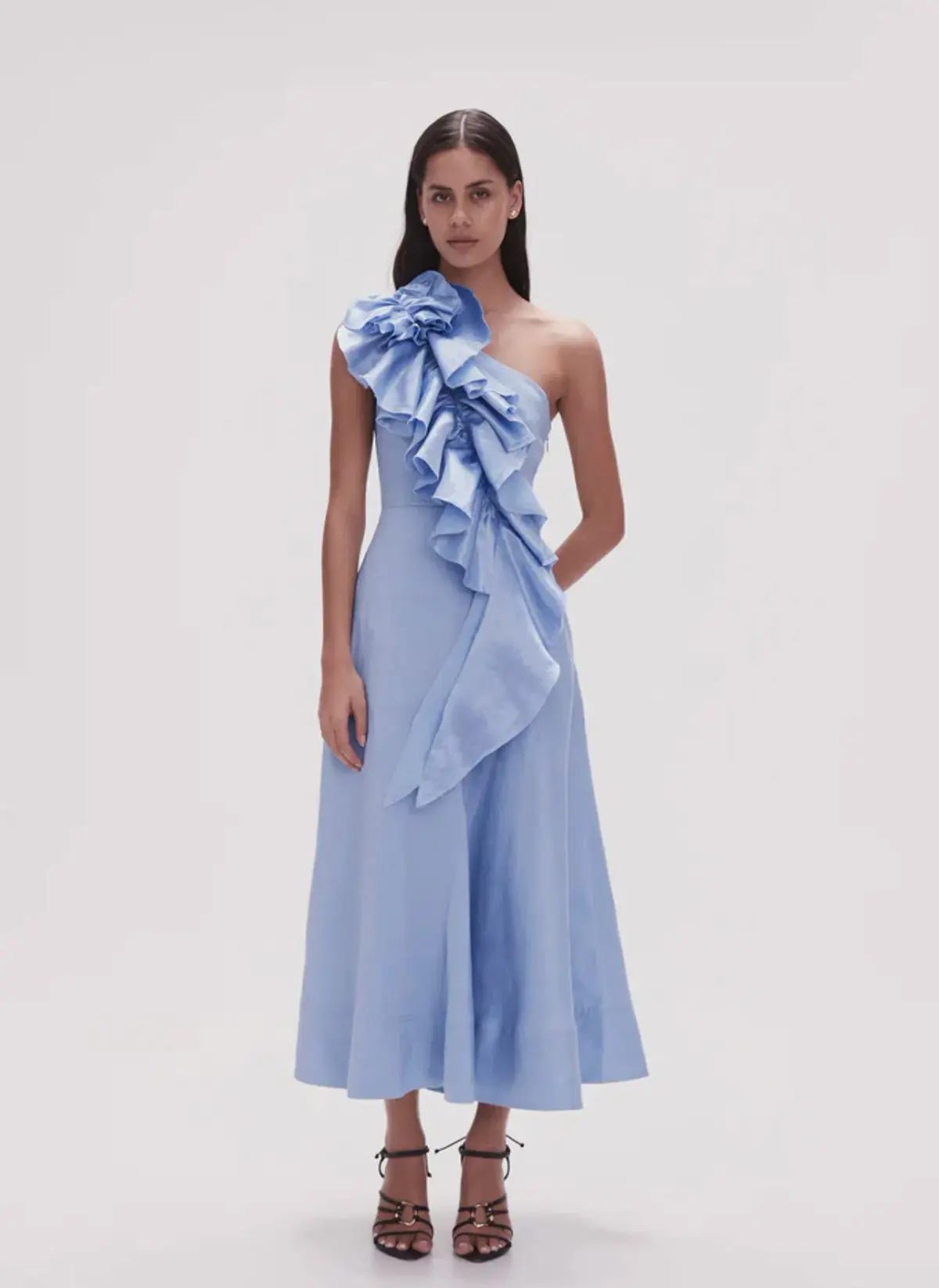 Aje Adelia Ruffle Midi Dress Blue Size 10 - Image 1