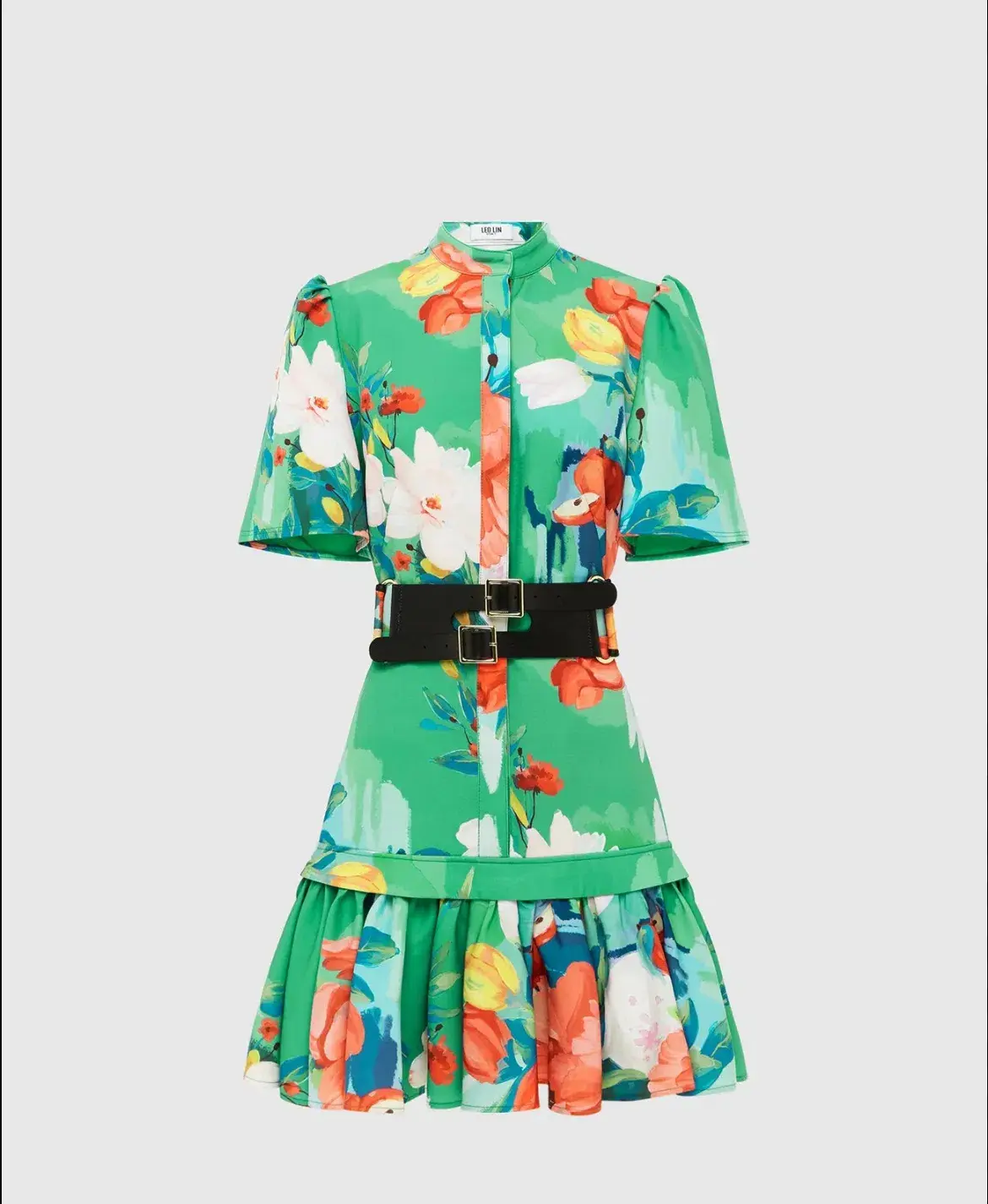 Leo Lin Florescence Mini Shirt Dress Lily Pad Green Floral Size 14 - Image 1