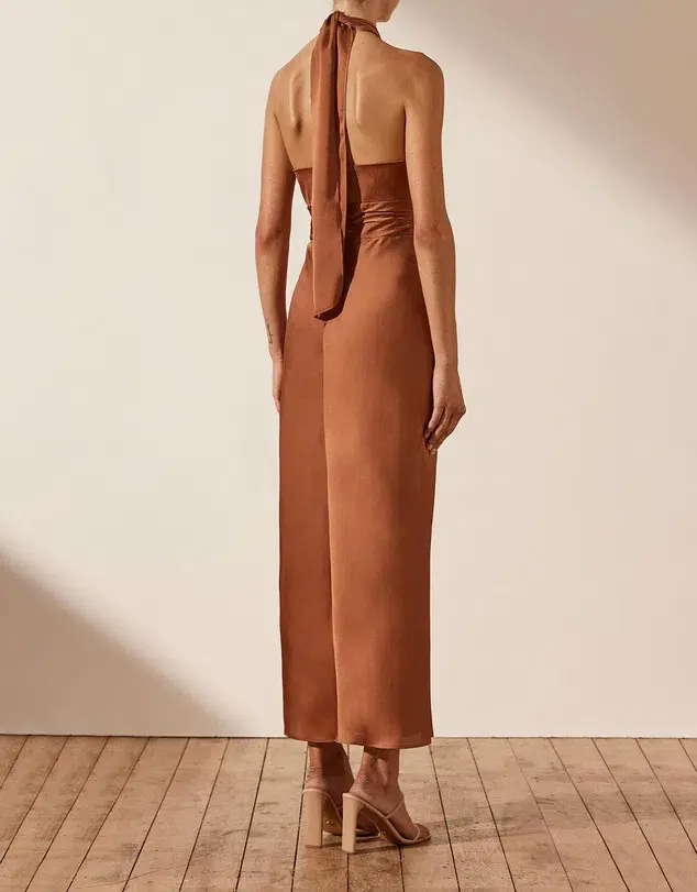 Shona Joy Luxe Halter Midi Dress Mocha Size 12 - Image 3
