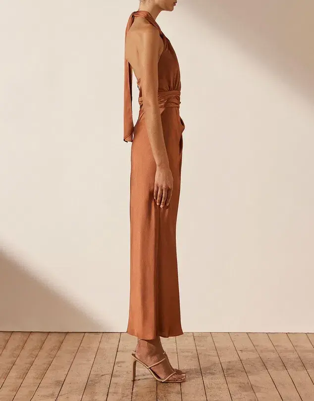 Shona Joy Luxe Halter Midi Dress Mocha Size 12 - Image 2