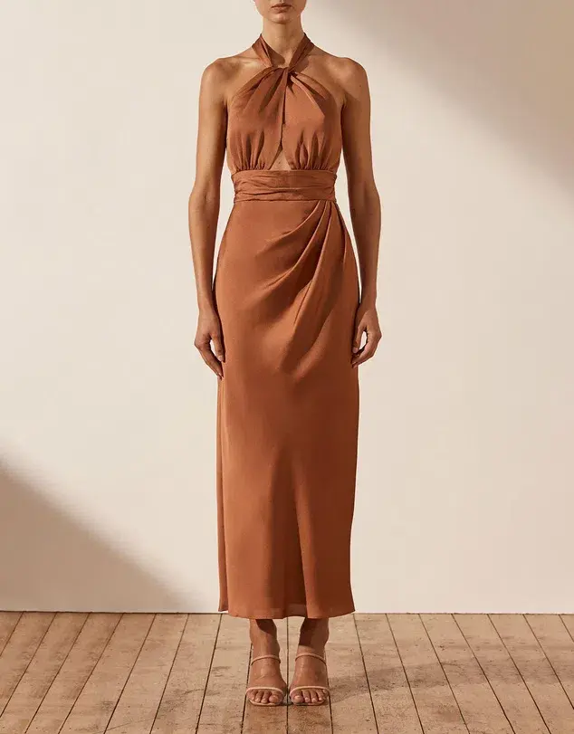 Shona Joy Luxe Halter Midi Dress Mocha Size 12 - Image 1