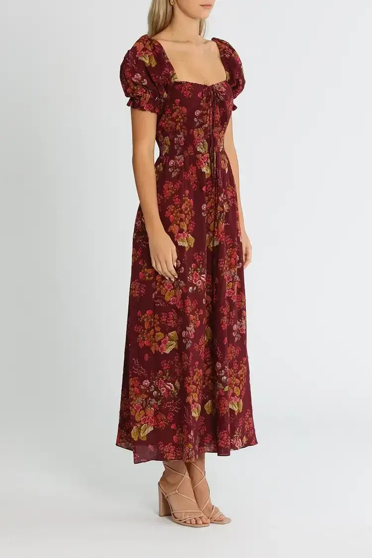 Peony Tie Front Purple Midi Dress Floral Size 8 - Image 2