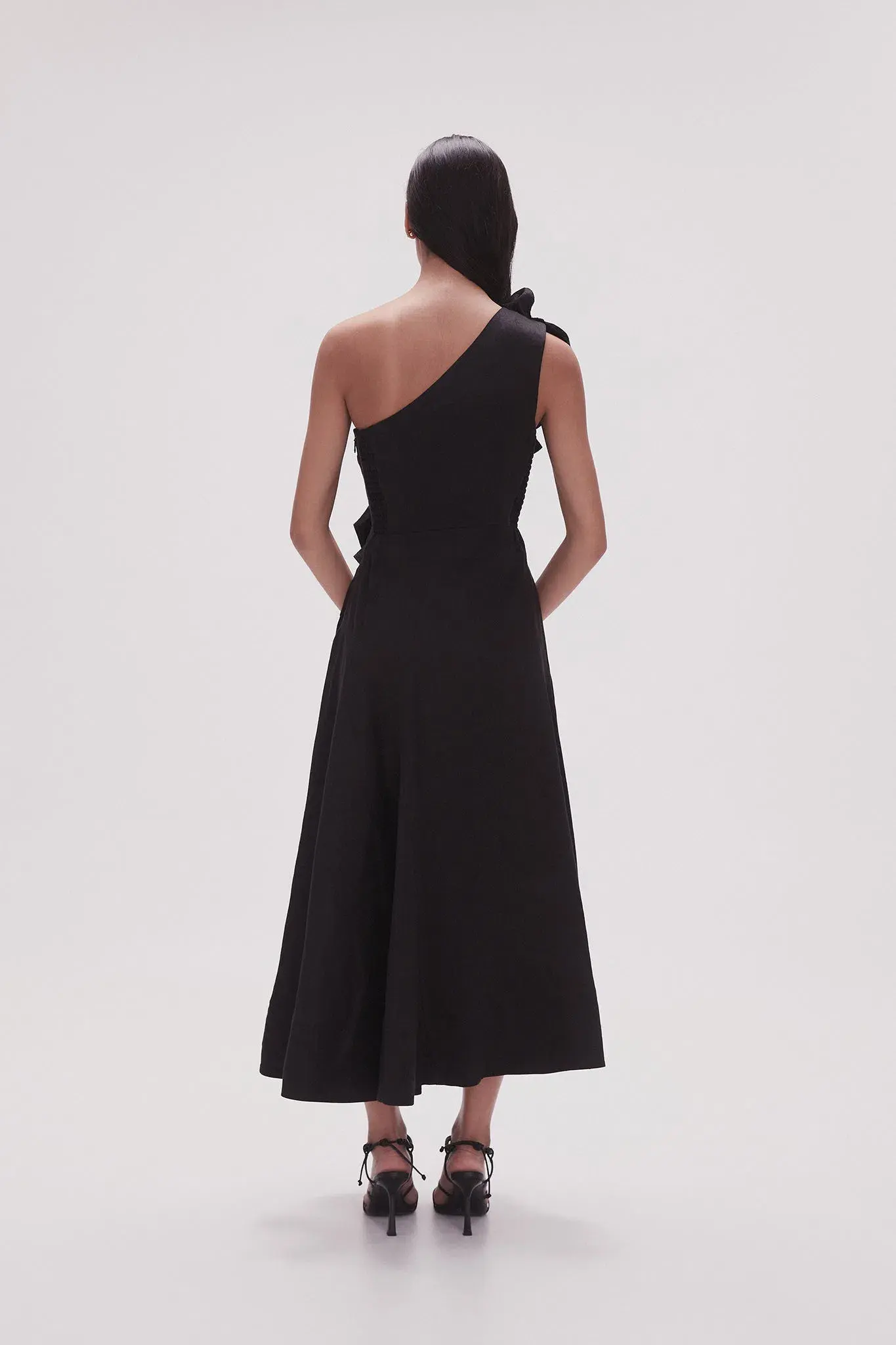 Aje Adelia Ruffle Midi Dress Black Size AU 8 - Image 3