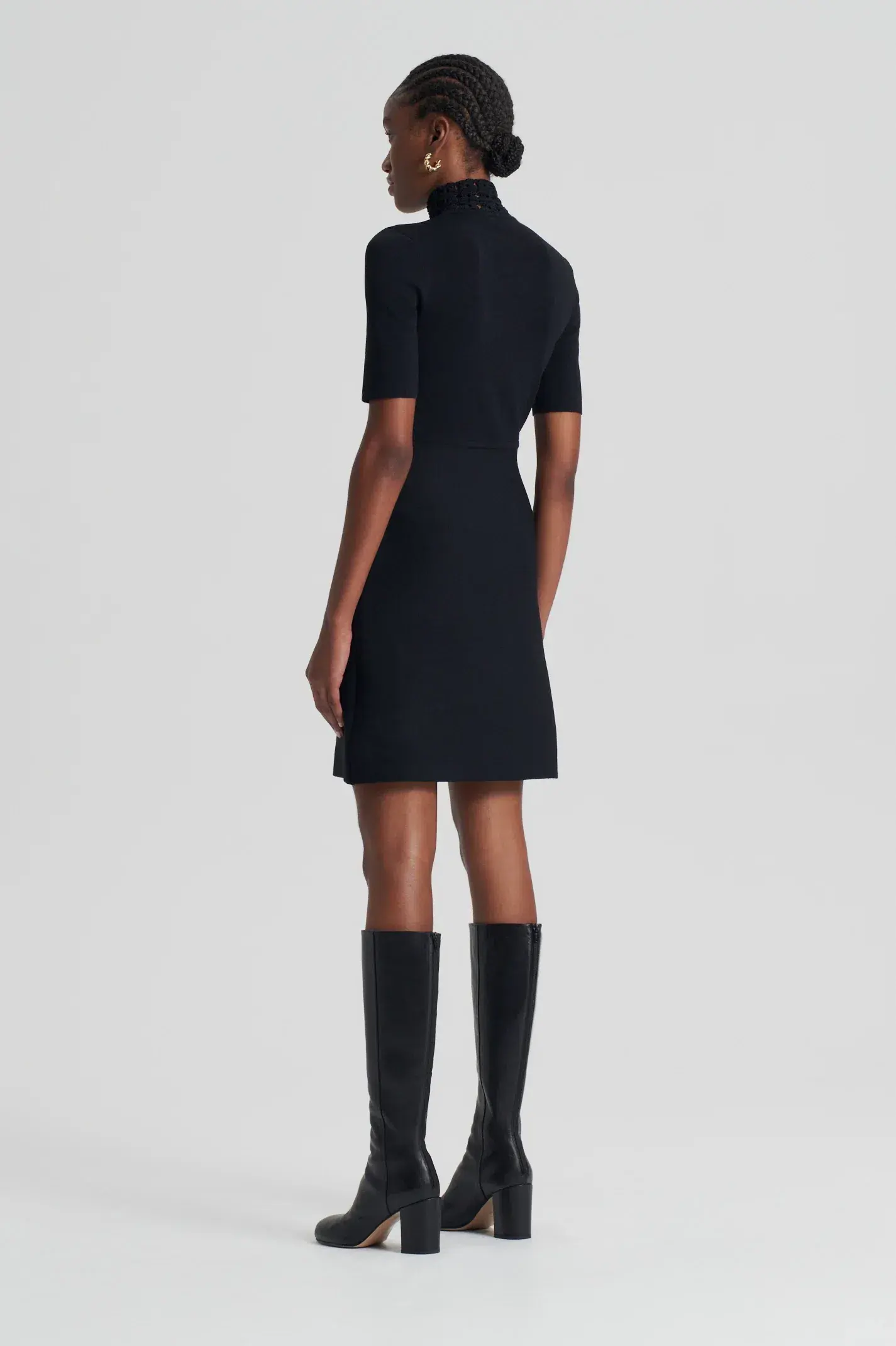 Scanlan Theodore Crepe Knit Daisy Mini Dress Black Size AU 6 - Image 3