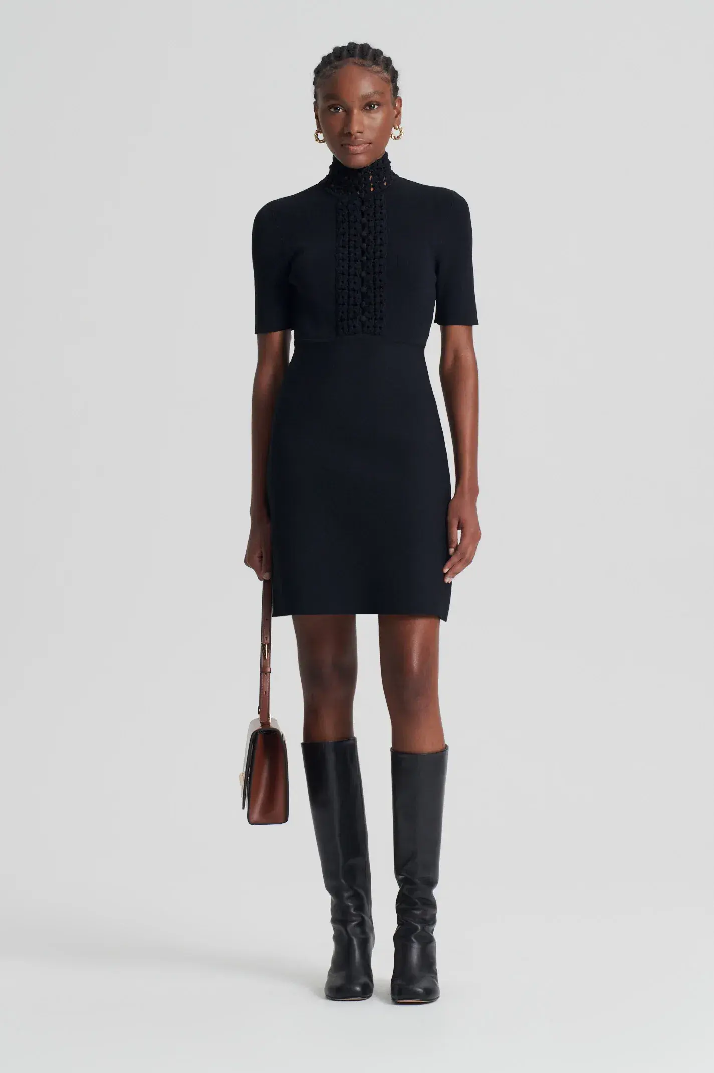Scanlan Theodore Crepe Knit Daisy Mini Dress Black Size AU 6 - Image 1