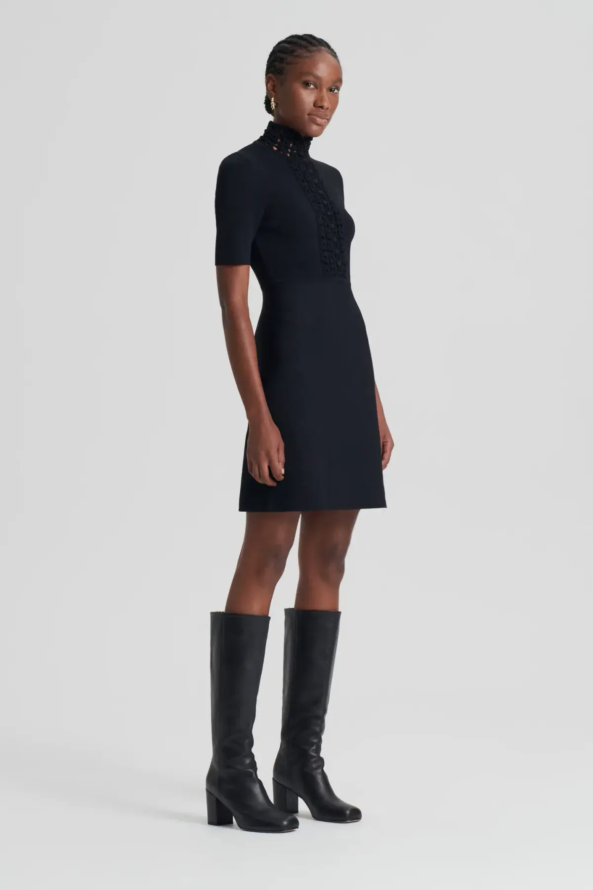 Scanlan Theodore Crepe Knit Daisy Mini Dress Black Size AU 6 - Image 2