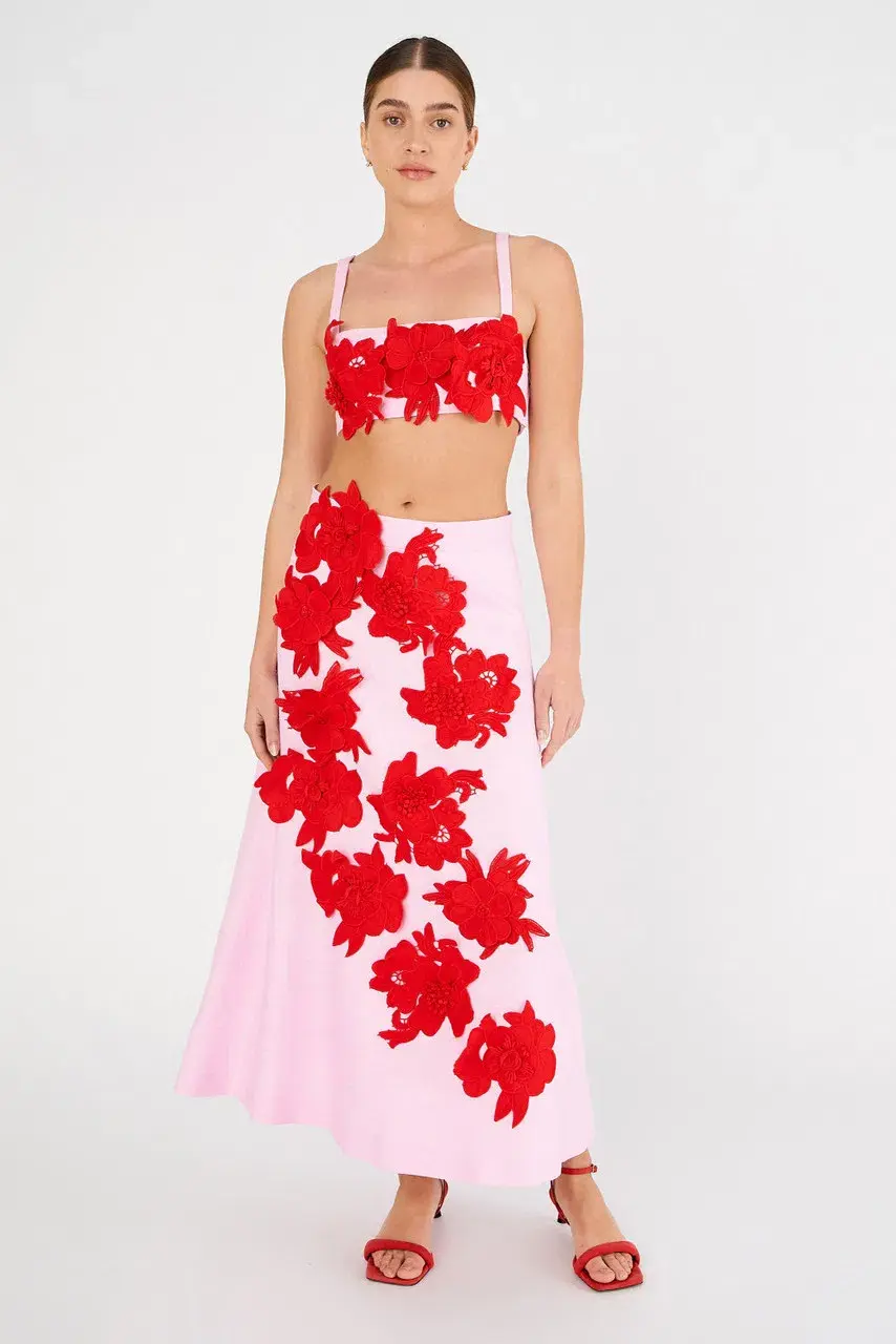 Oroton 3D Flower Bralette Crop in Rose/Poppy Size AU 10 - Image 1