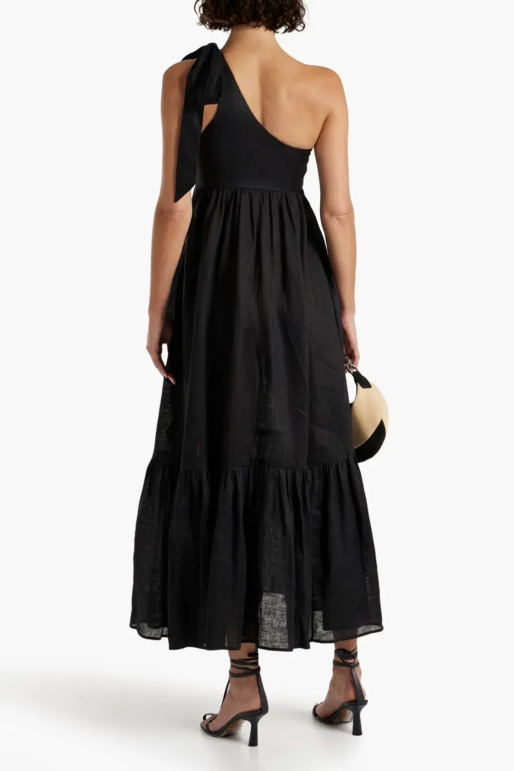 Zimmermann Juliette Bow One Shoulder Linen Maxi Dress Black Size 1 / AU 10 for rent on The Volte - main image