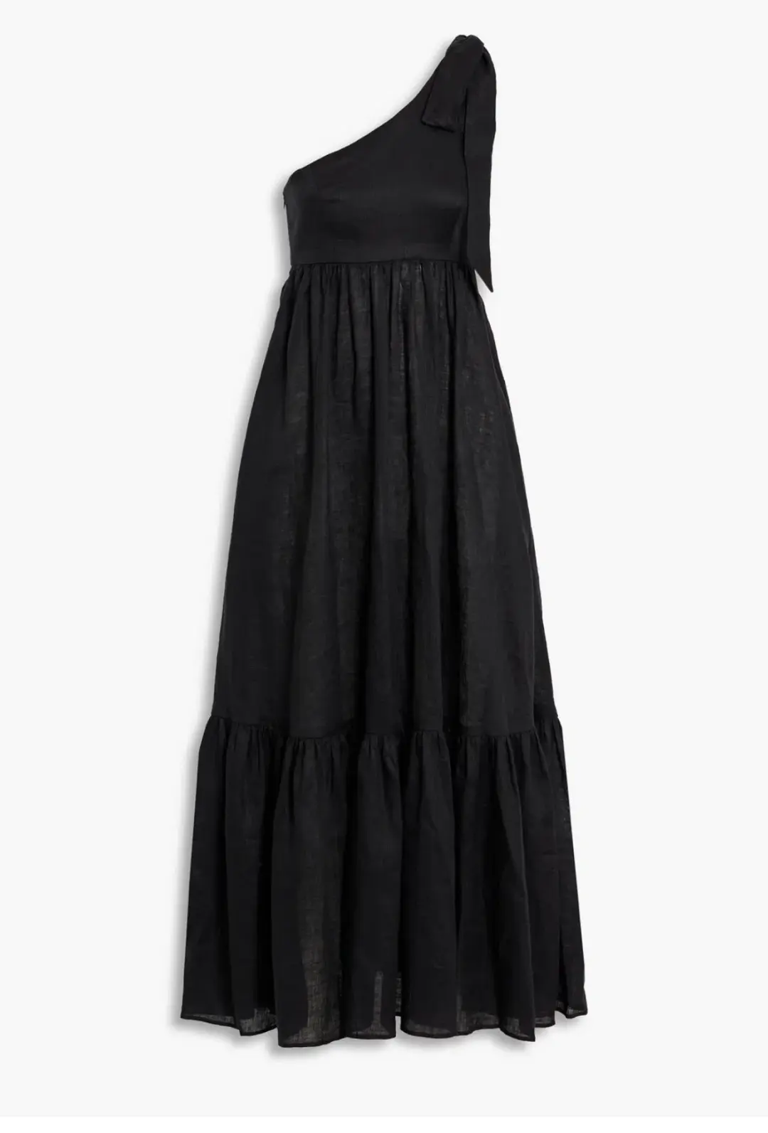 Zimmermann Juliette Bow One Shoulder Linen Maxi Dress Black Size 1 / AU 10 for rent on The Volte - main image