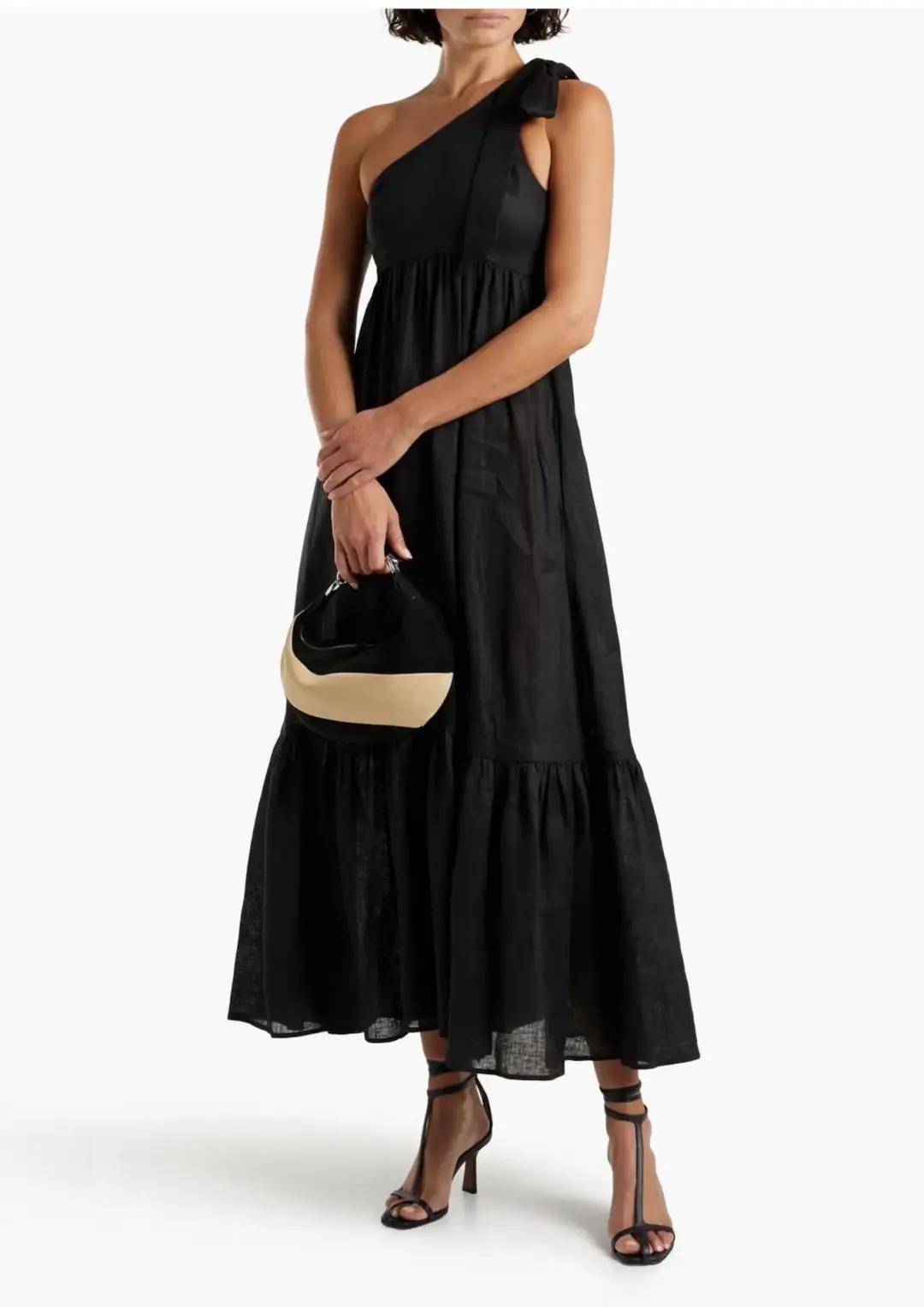 Zimmermann Juliette Bow One Shoulder Linen Maxi Dress Black Size 1 / AU 10 for rent on The Volte - main image