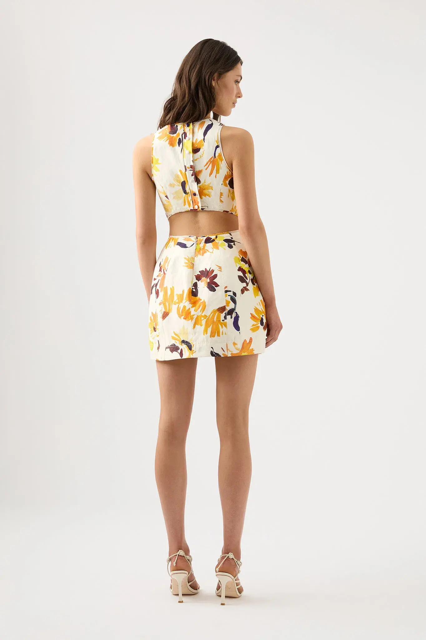 Aje Tulip Cut Out Mini Dress Pressed Sunflowers Size AU 12 - Image 3