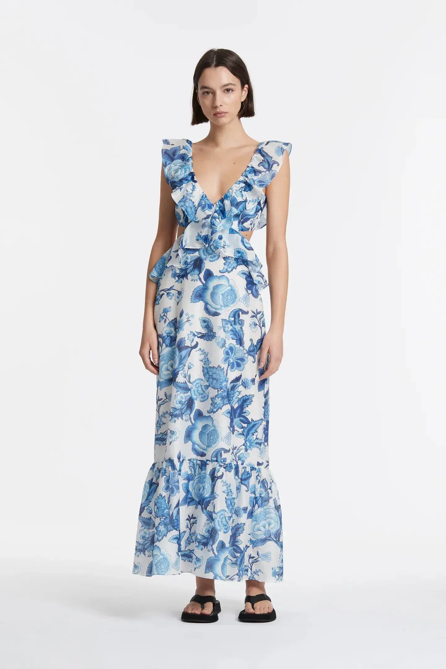 Sir The Label Amaris Frill Midi Dress Blue Size AU 10 - Image 1