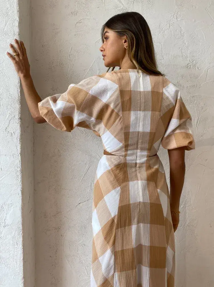 Significant Other Frida Dress In Caramel Check Print Size AU 6 - Image 5